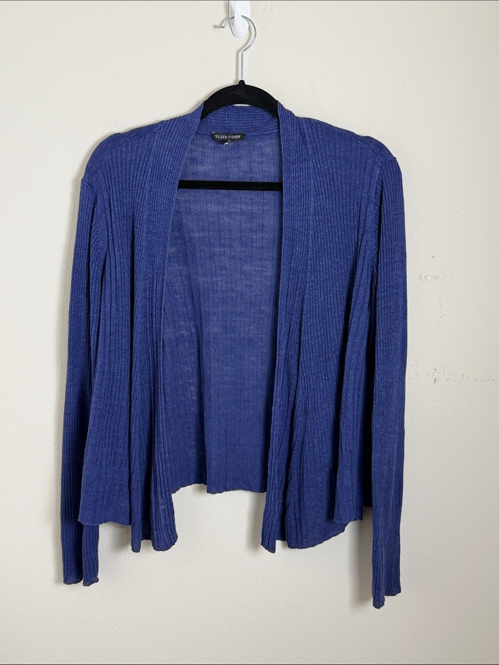 Eileen Fisher Cobalt Blue Linen Open Front Cardigan Size Large Contemporary